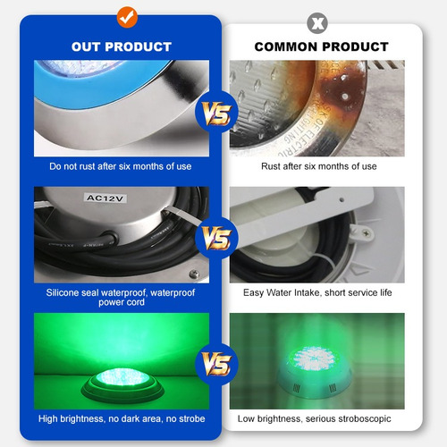 Luz De Piscina Rgb Acero Inoxidable Control Remoto 60w