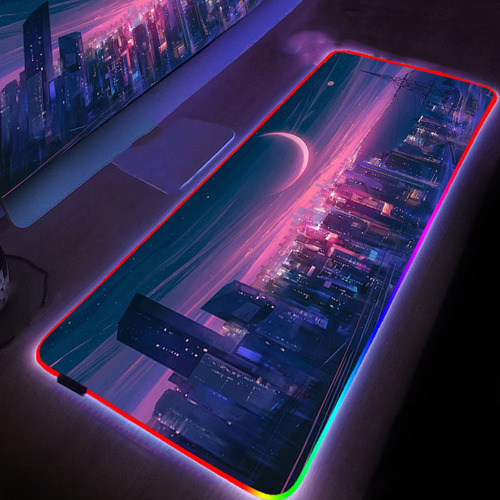 Alfombrilla Mouse Para Juego Hermosa Noche Ciudad Anime Rgb