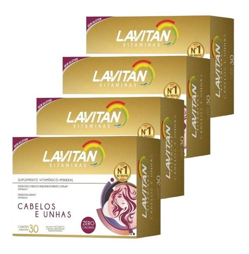 Kit 4 Lavitan Hair Cabelos E Unhas 30 Cápsulas