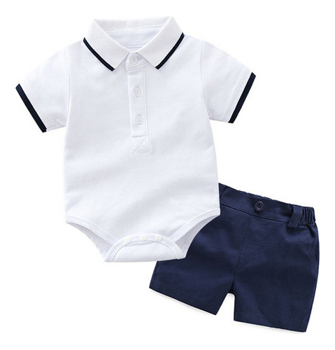 Camiseta Tipo Mameluco Y Pantalones Cortos Lisos Para Niños