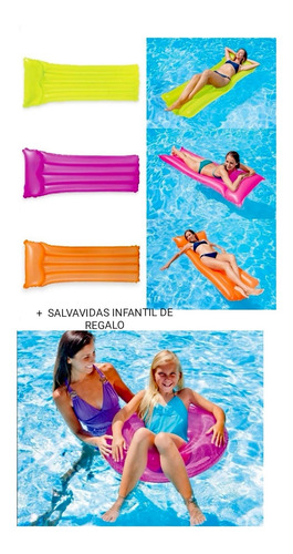 Colchón Inflable P/alberca + Salvavidas Infantil Regalo