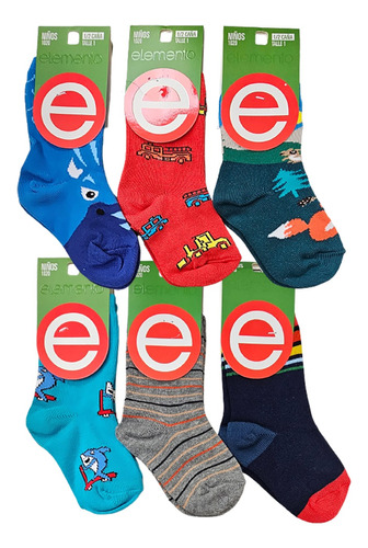 Pack 6 Pares Medias Elemento Niños Estampadas - Varón O Nena