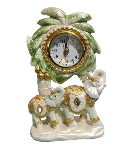 Reloj Figura Decorativa Par Elefantes Hojas Verdes 19cm Alto