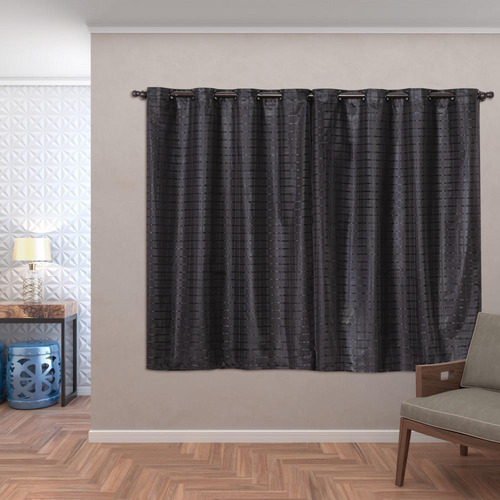 Cortina Blackout Pvc Com Tecido Voil Xadrez 2,80x1,60 Preto