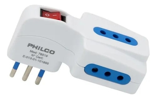 Enchufe Triple Philco C/switch 2p + T 10a 250v Blanco