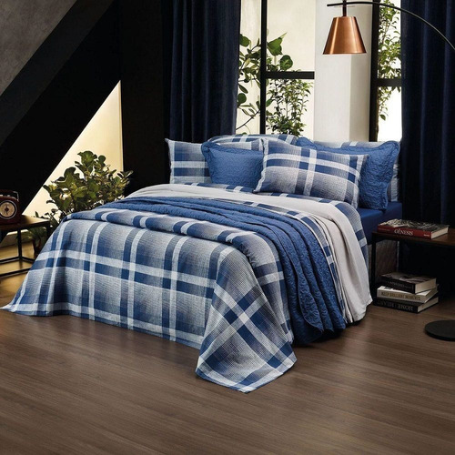 Jogo De Lençol Cama King Santista Prata 150 Fios Broadway Cor Azul