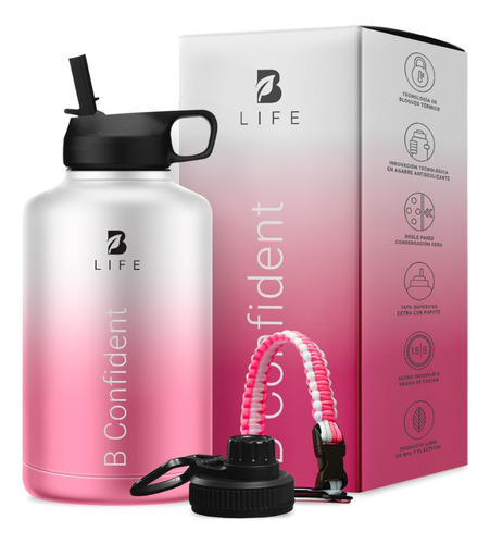 Botella De Agua Térmica Frío Y Calor 2lt. Para Gym B Life Color Rosa