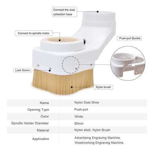 Zapata Para Polvo Daedalus Nl330 Cnc, 80 Mm, Blanca