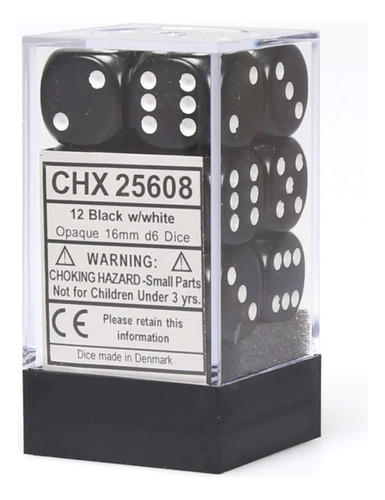 Juego De Dados D6 12 Unidades Negro Con Blanco Talla Única