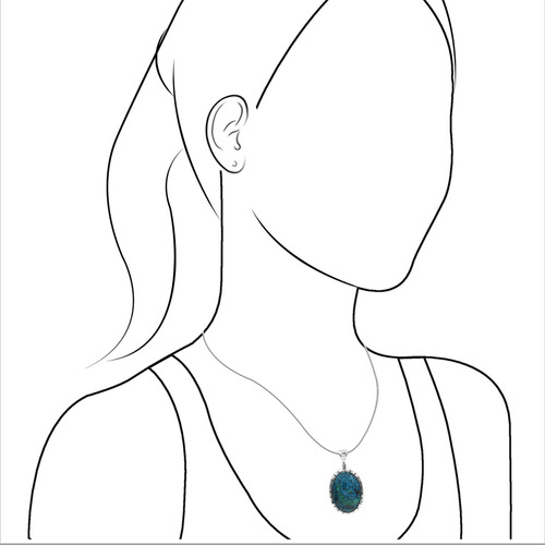 Dije De Estilo Con Crisocola En Plata De Ley Color Azul Petróleo