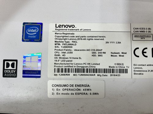 All In One Lenovo Ideacentre 310-20iap Por Piezas (Usado)