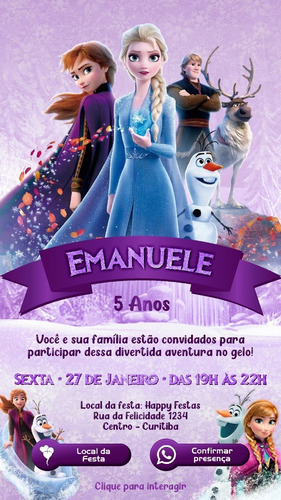 Convite Aniversario Virtual Personalizado Interativo Frozen