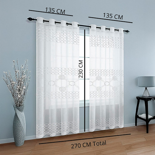 Cortina Blanca Translúcida Bordada 230x135 Cm 1 Pza Blanco