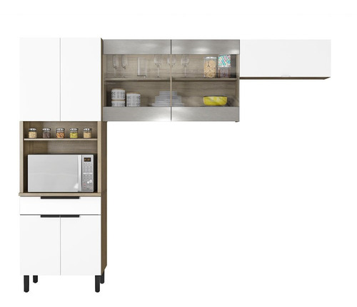 Cozinha Modulada Itatiaia Itamaxi Kit Torre Quente + Aéreos Cor Castanho/branco