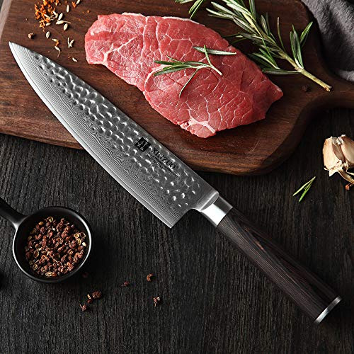 Cuchillo Xinzuo Acero Damasco Japonés 8 Pulgadas Premium Color Marrón Oscuro