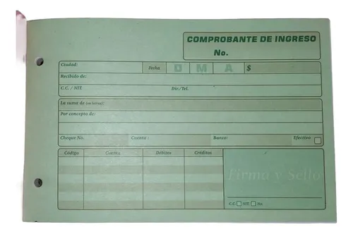 Comprobante Ingreso (orig. Y 2 Copias) Paq. X 10 Talonarios