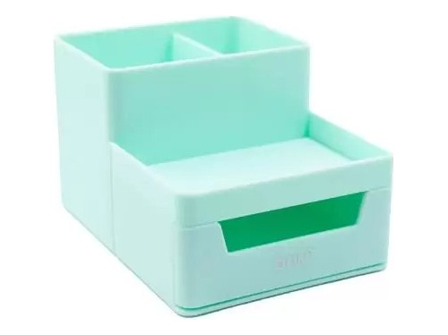 Organizador De Mesa 4 Compart. Com Gaveta Verde Pastel - Brw