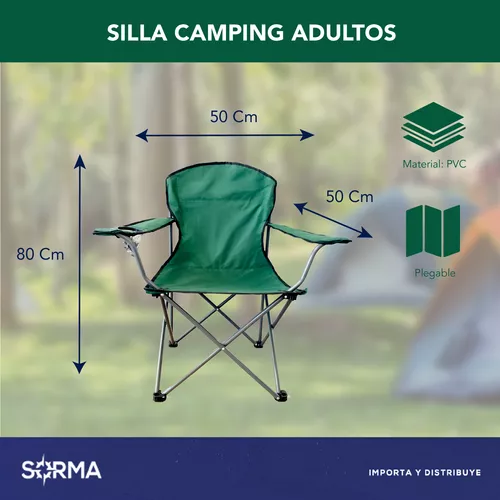 Silla Plegable Camping Apoyabrazos - Porta Vaso y Bolso