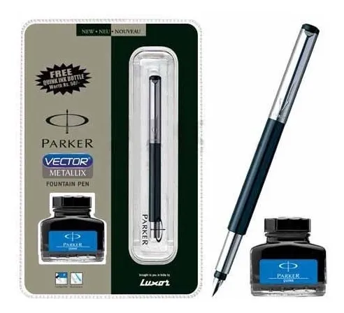 comprar Parker Vector Metallix Pluma Fuente Negro Acero Nib F + Ink