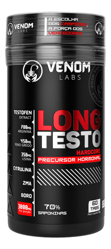 Long Testo Hardcore 3000mg Venom Labs 60 Tabs Feno Grego Sabor Sem Sabor