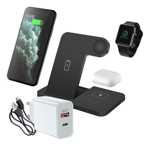 Kit Carga 3 Em 1 Indução + Fonte Qc3 Compatível Para Apple