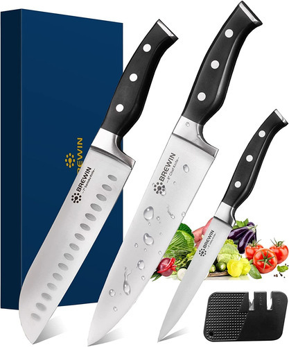 Brewin Juego De Cuchillos Profesionales De Chef 3 Piezas Color Black Handle