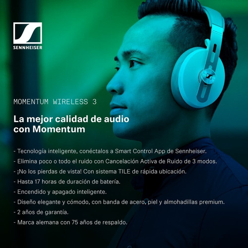 Imagen 2 de 7 de Audífono Sennheiser Bluetooth 3 Modos De Cancelación Activa