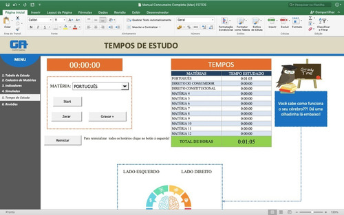 Planilha De Estudos Para Concurso (com Cronômetro + Revisão)