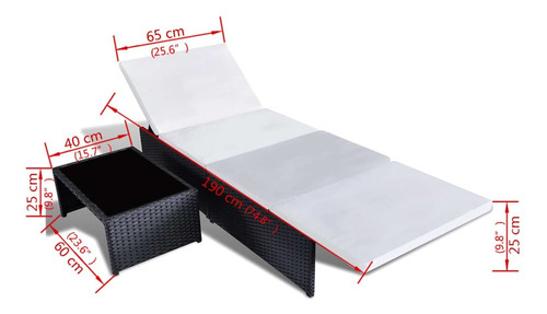 Camastro 2 Uds Con Mesa Poly Rattan Negro M1