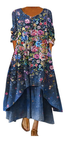 Vestido Mujer F2 Manga Larga Escote V Estampado Floral Ire 0