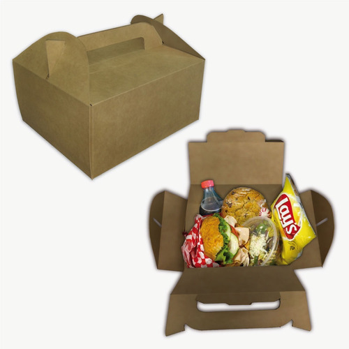 Cajita Feliz Grande - Caja Maletín Delivery Kraft Pack X 100