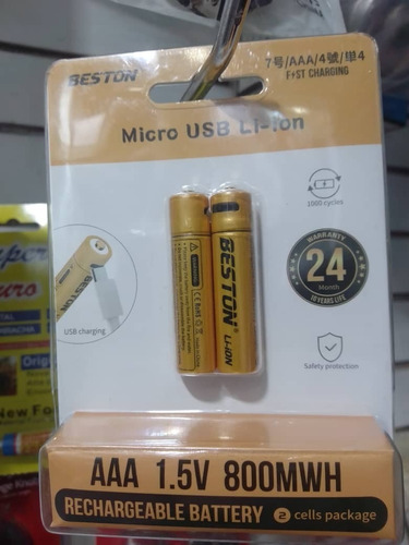 Bateria Pila Recargable Aaa 800mah 1.5v Li-ion Con Micro Usb