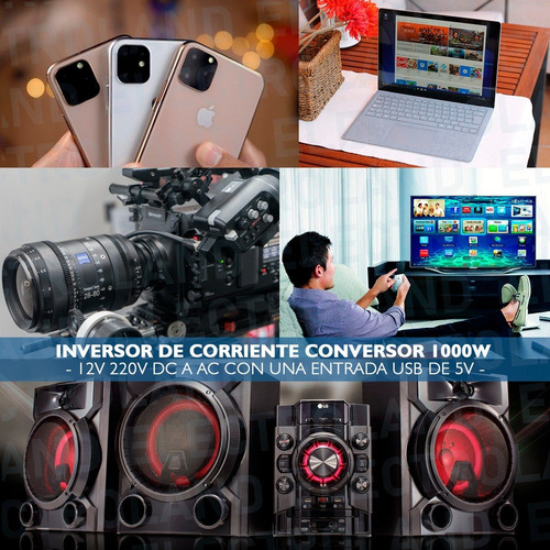Imagen 9 de 10 de Inversor De Corriente Conversor 1000w 12v - 220v Dc A Ac