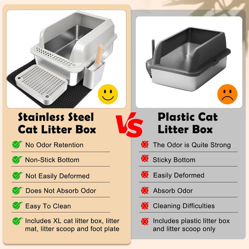 Caja De Arena Para Gatos Vivifying De Acero Inoxidable Xl Co