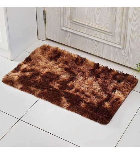 Tapete Decorativo 60x40cm Baño Recámara Sala Felpaultrasuave Ancho 40 Cm Color Marrón Oscuro Diseño De La Tela Geométrica Largo 60 Cm