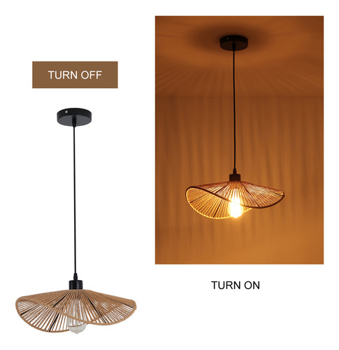 Lámpara Colgante Moderna De Ratán Bohemio Tejida A 1-light Estructura Marrón