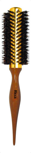 Escova de cabelo cabo madeira com cerdas de javali p/ alisar e modelar Ricca