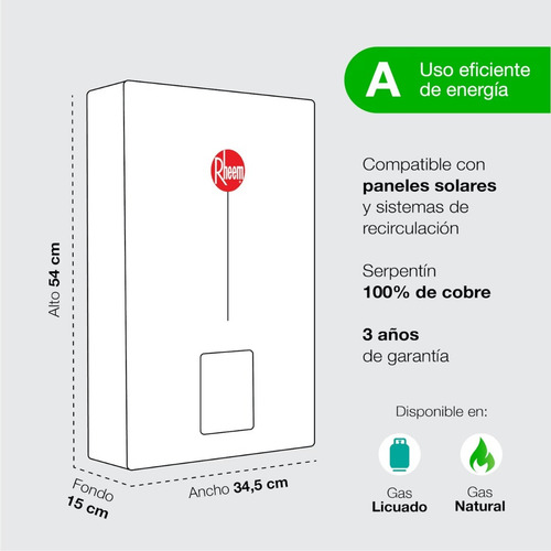 Calefont Rheem T-forzado Gas Natural 10 Litros