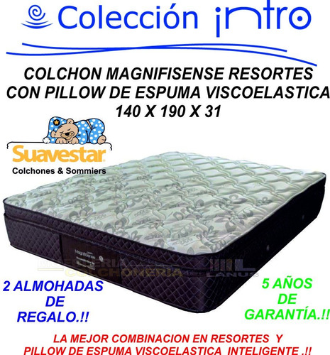 Imagen 5 de 8 de Suavestar Resorte Perseus - Blanco/Gris - 2 1/2 plazas - 190 cm - 140 cm - 31 cm (Incluye: Con pillow)