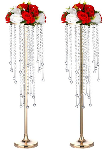 ~? 2pcs 29.5 Pulgadas Floreros De Flores De Oro Con Lámpara 