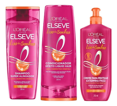 Kit Elseve Liso Dos Sonhos Shampoo + Cond + Cr Pentear