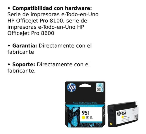 Imagen 4 de 6 de Cartucho De Tinta Hp 951 Amarillo Original Cn052al Pr