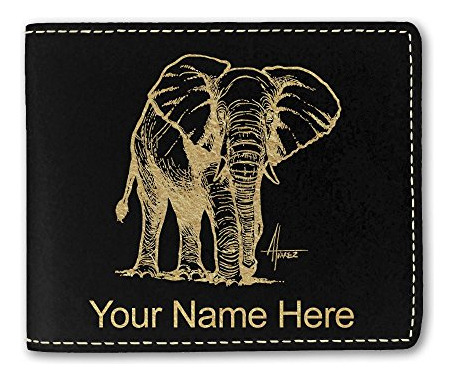 Faux Leather Wallet, African Elephant, Personalized L168a