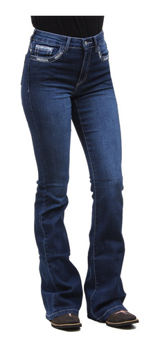Calça Jeans Feminina Azul Bordada Boot Cut Com Elastano Tass