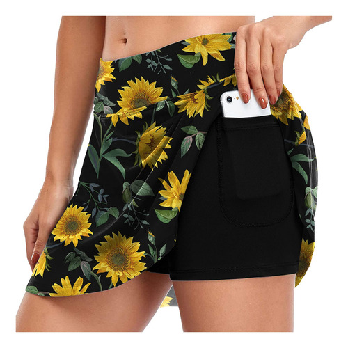 Izzzhh Falda Corta Deportiva Estampado Girasol Para Mujer