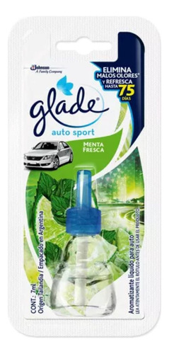 Repuesto Aromatizante Glade Auto Sport Líq Menta Fresca X 6 