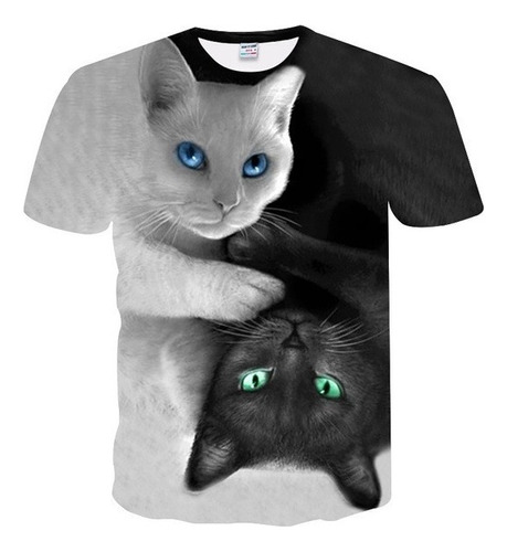 K Cool Divertido 3d Playera De Impresión De Dos Gatos Manga