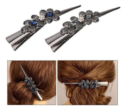 2x Pinzas Para El Pelo De Cocodrilo Con Flores De Diamantes