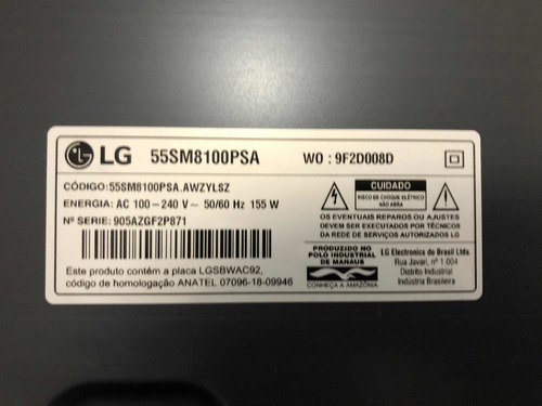 Smarttv Nanocell 4k LG Led 55 55sm8100psa Com Tela Quebrada