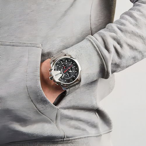 Relógio Diesel Mega Chief Cronógrafo Masculino Dz4308b1 P2sx Cor do fundo Cinza-escuro